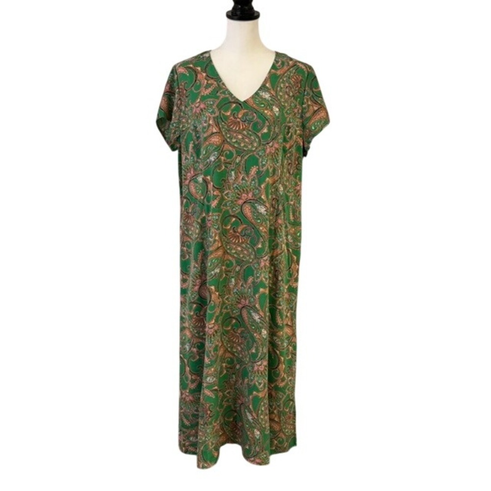 J. Jill Maxi Dress Green Paisley V-Neck Wearever Women Large Excellent